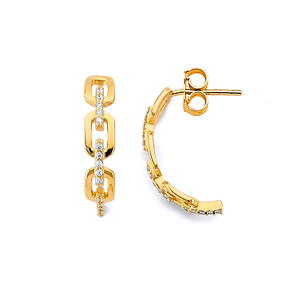 14K Yellow Gold CZ Link Style Push Back Earring