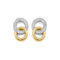 14K Two Tone Gold CZ Double Circle Push Back Earring