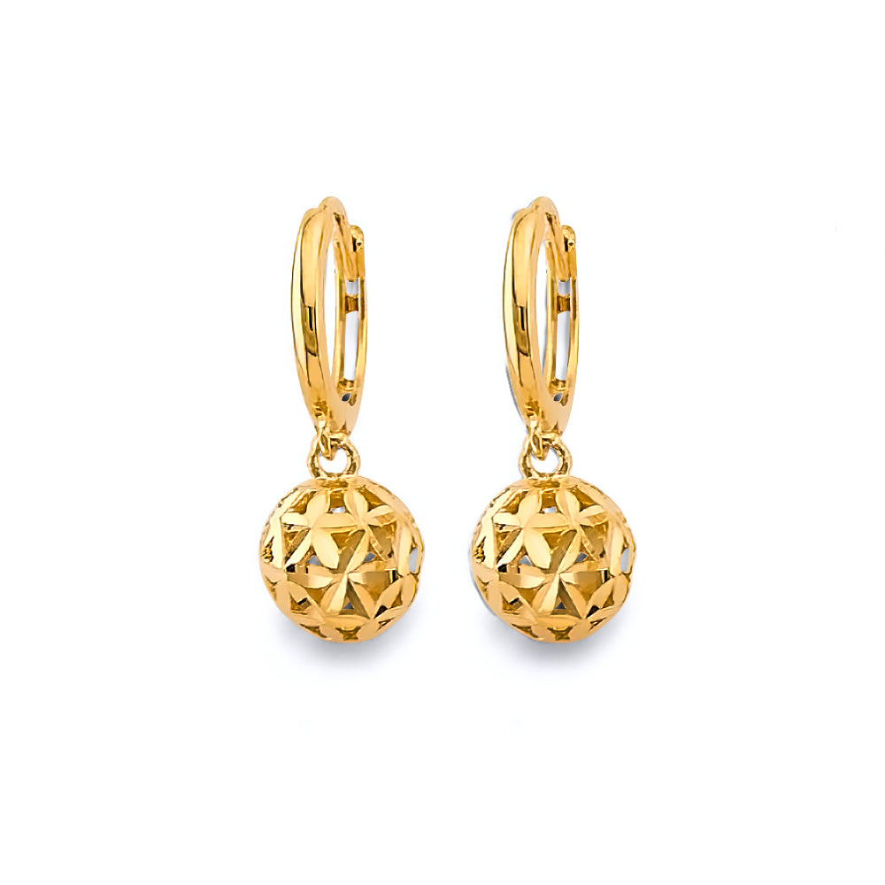 14K Yellow Gold Design Ball Huggies Earring