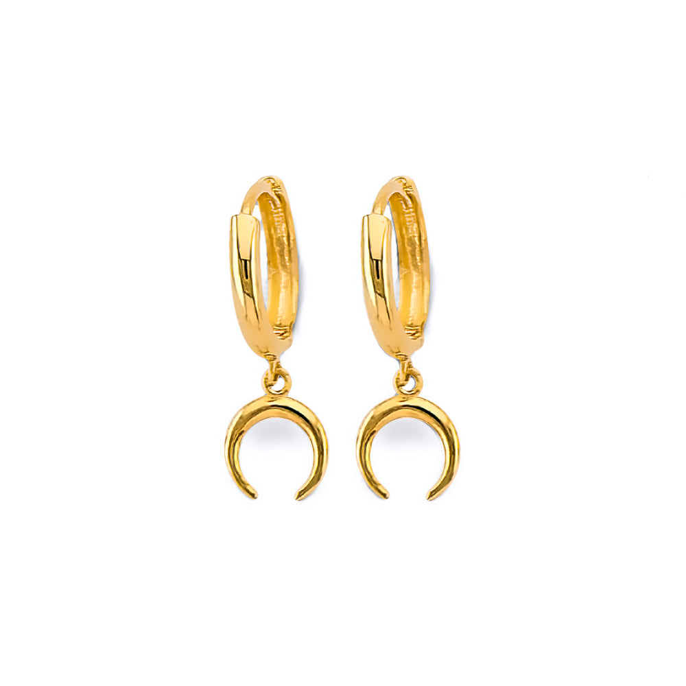 14K Yellow Gold Crescent Moon Huggies Earring