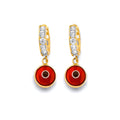 14K Yellow Gold CZ Red Evil Eye Huggies Earring