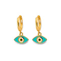 14K Yellow Gold Turquoise Evil Eye Huggies Earring