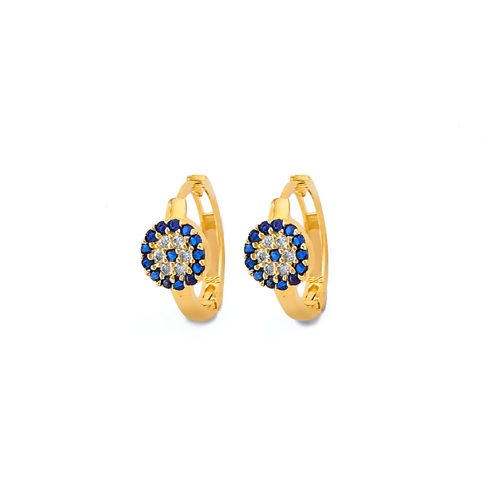 14K Yellow Gold CZ Evil Eye Huggies Earring