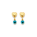 14K Yellow Gold Heart Evil Eye Push Back Earring