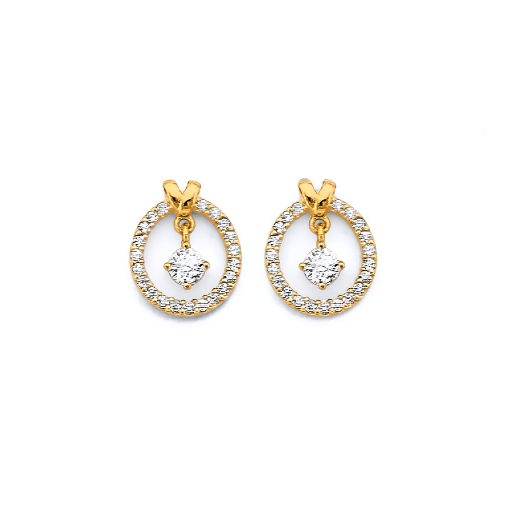 14K Yellow Gold CZ Hanging Push Back Earring