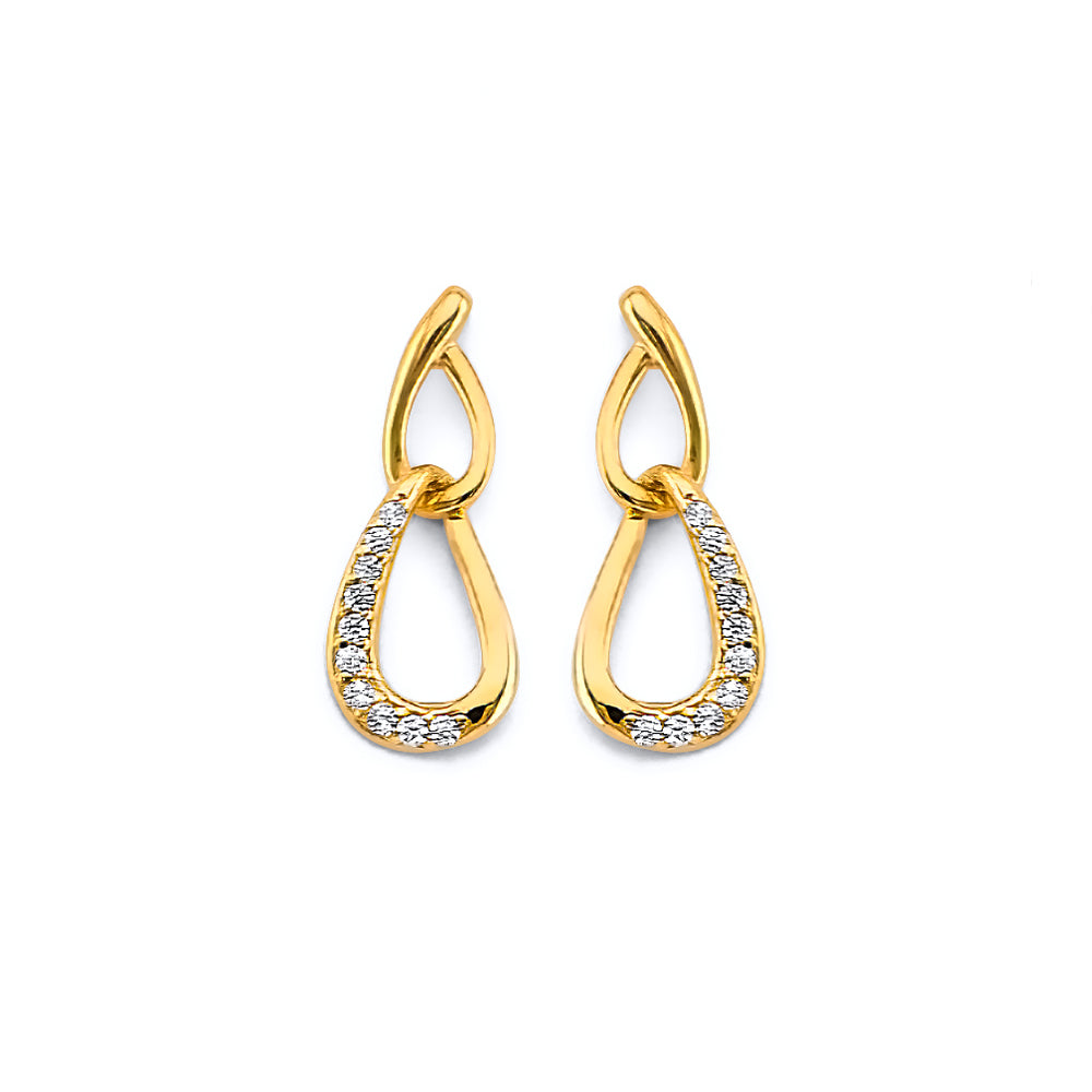 14K Yellow Gold CZ Push Back Earring