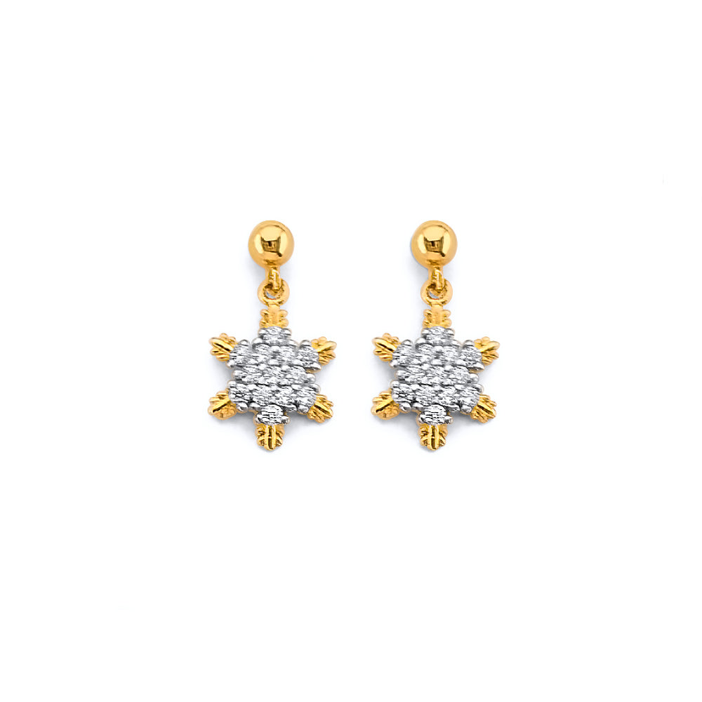 14K Yellow Gold CZ Hanging Star Push Back Earring
