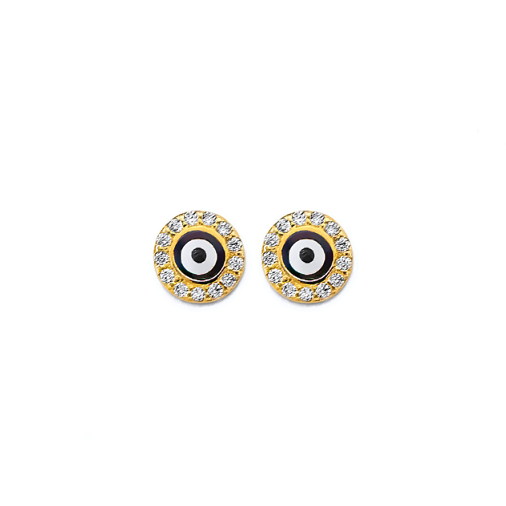 14K Yellow Gold CZ Evil Eye Push Back Earring