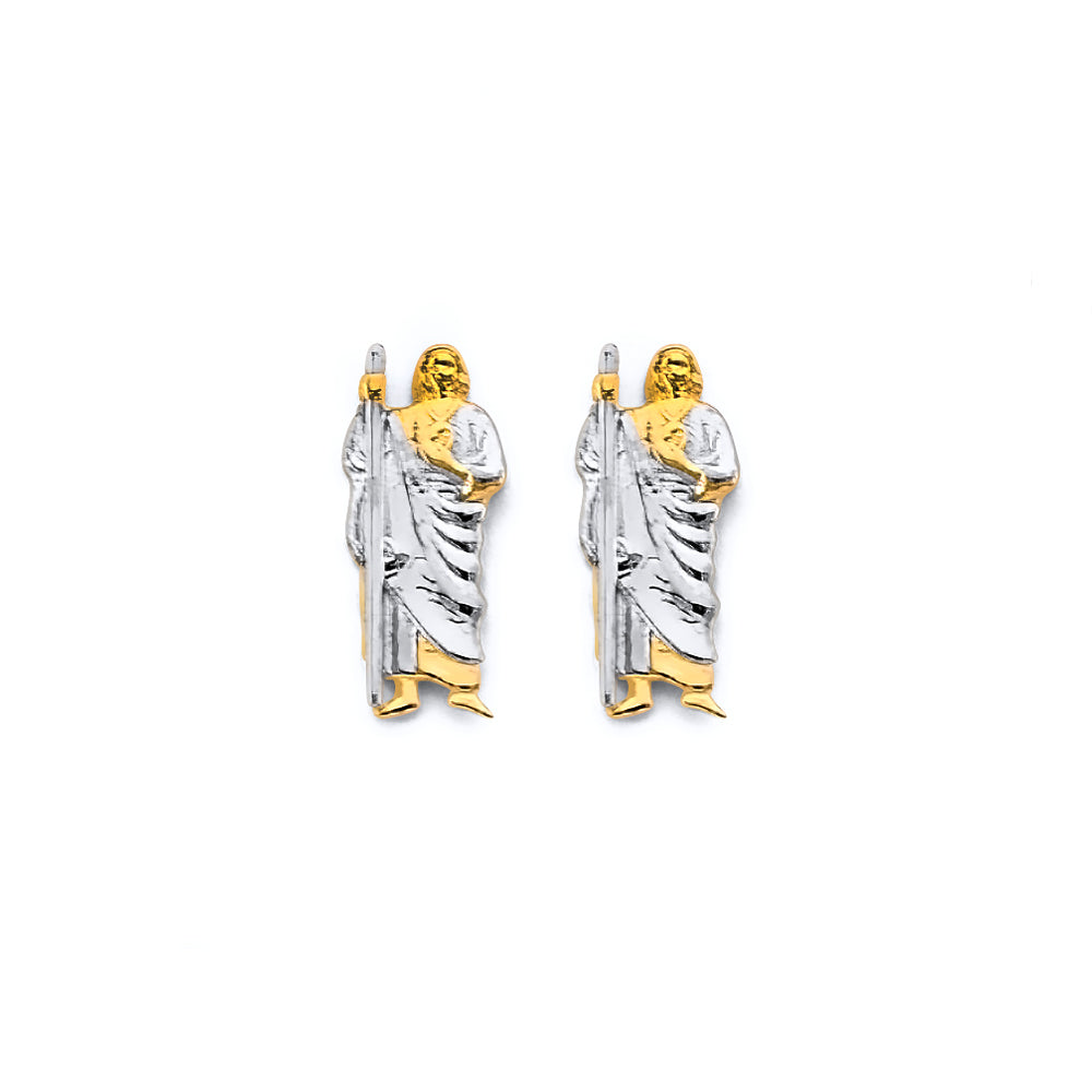14K Two Tone Gold St. Jude Push Back Earring