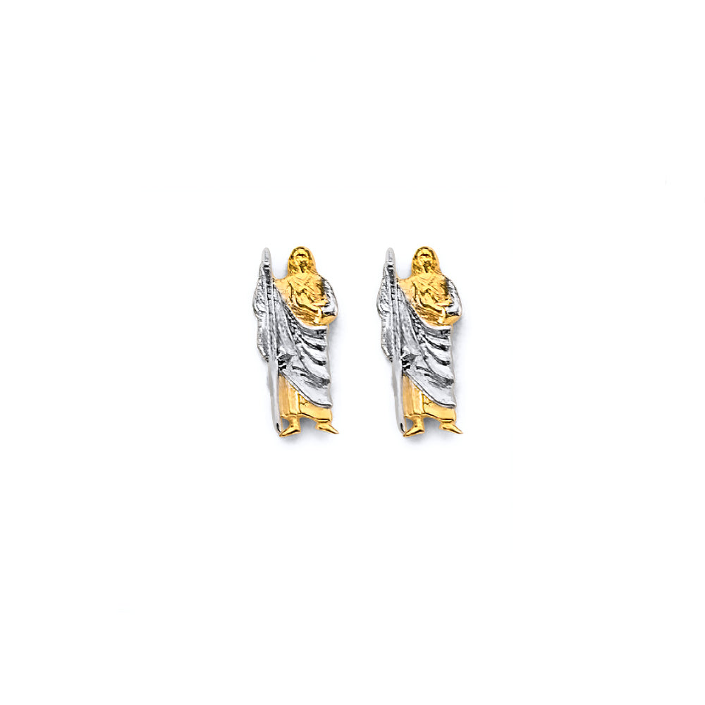 14K Two Tone Gold Small St. Jude Push Back Earring