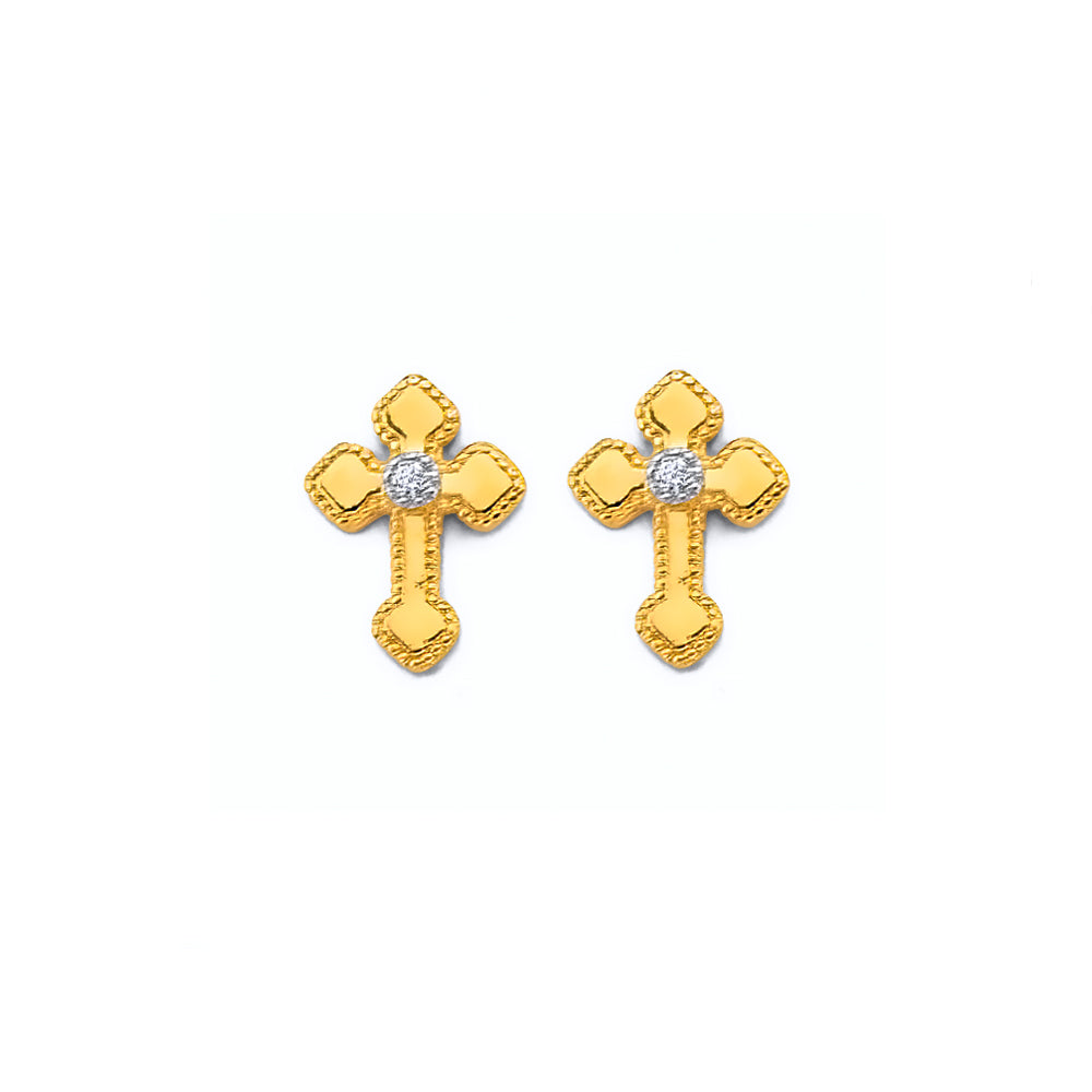 14K Yellow Gold CZ Cross Push Back Earring