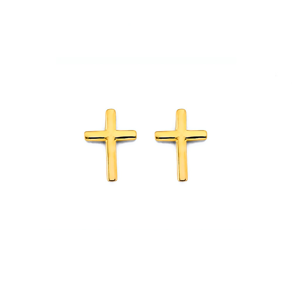 14K Yellow Gold Plain Cross Push Back Earring