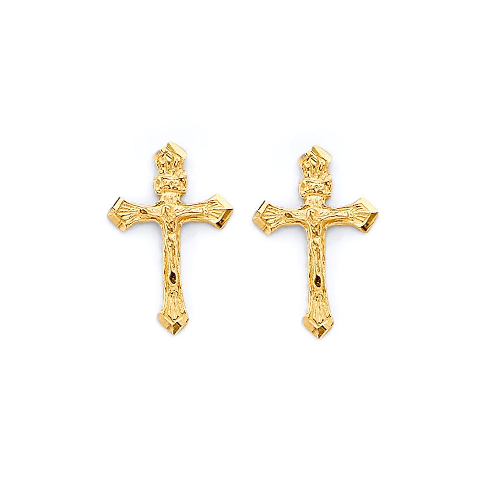 14K Yellow Gold Crucifix Push Back Earring