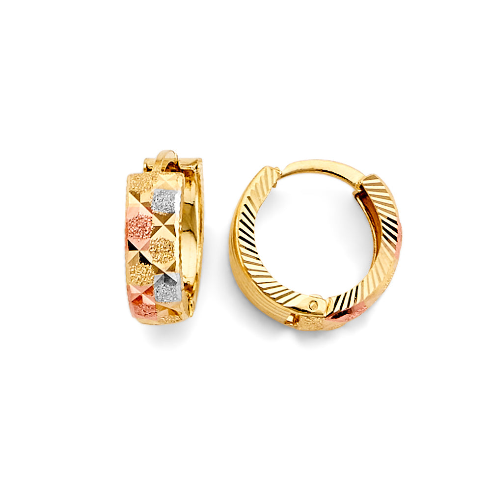 14K Yellow White Rose Gold Diamond Cut Huggies Earring