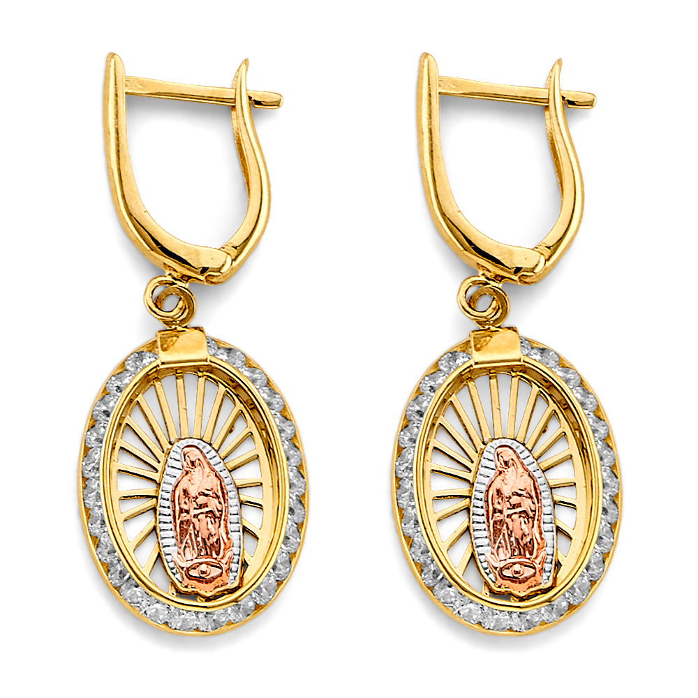 14K Yellow White Rose Gold CZ Guadalupe Huggies Earring