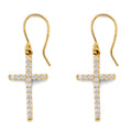 14K Yellow Gold CZ Cross Hanging Earring