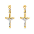 14K Two Tone Gold Crucific Hanging Push Back Ear