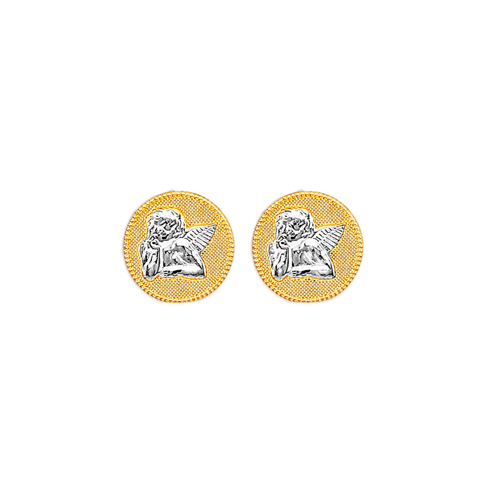 14K Two Tone Gold Angel Push Back Earring