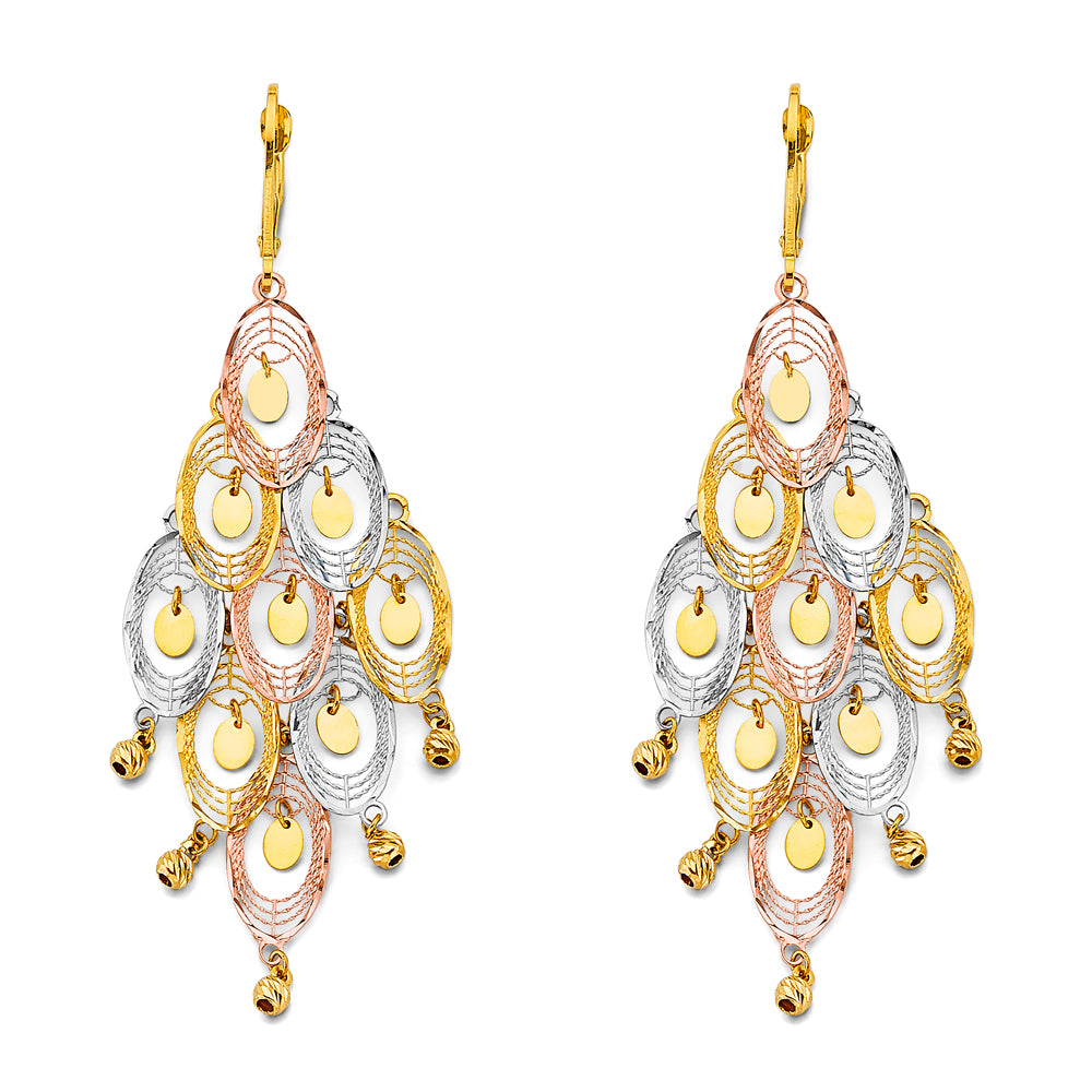 14K Yellow White Rose Gold Diamond Cut Chandelier Hang Earring