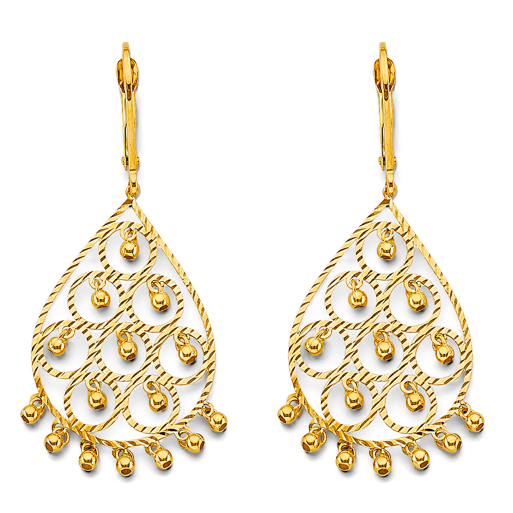 14K Yellow Gold Diamond Cut Chandelier Hang Earring