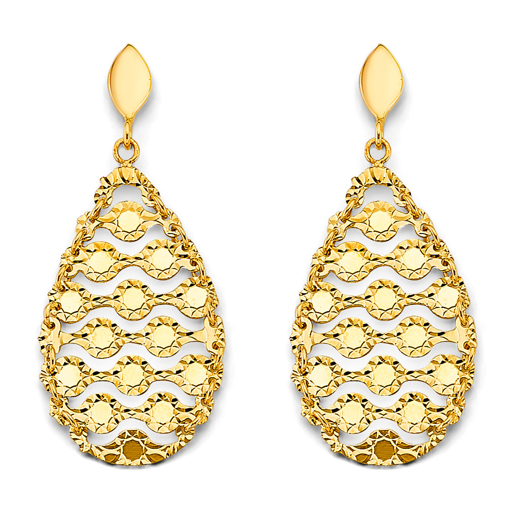14K Yellow Gold Diamond Cut Chandelier Hang Earring