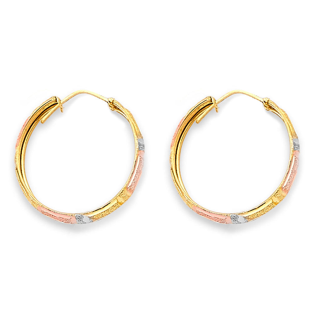 14K Yellow White Rose Gold Diamond Cut Greek Design Hoop Earring