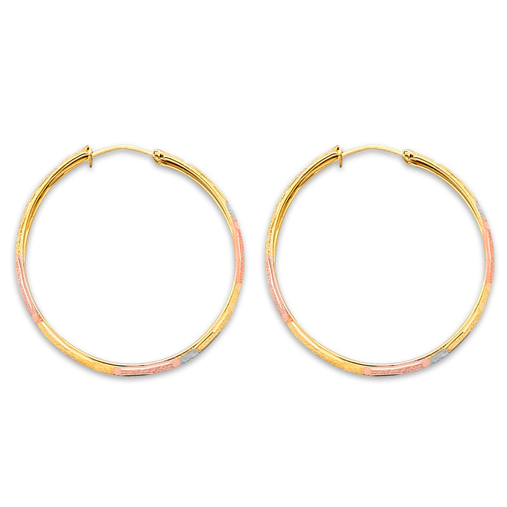 14K Yellow White Rose Gold Diamond Cut Greek Design Hoop Earring
