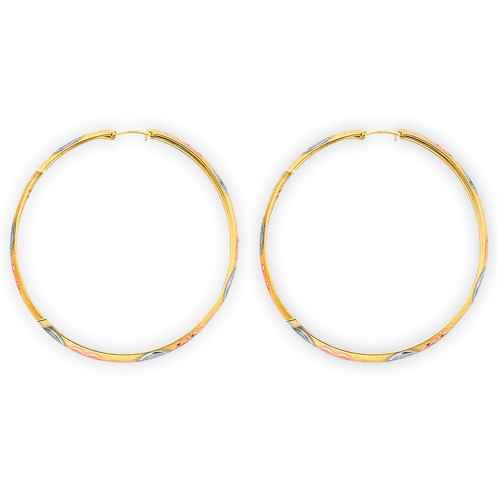 14K Yellow White Rose Gold Diamond Cut Heart Hoop Earring