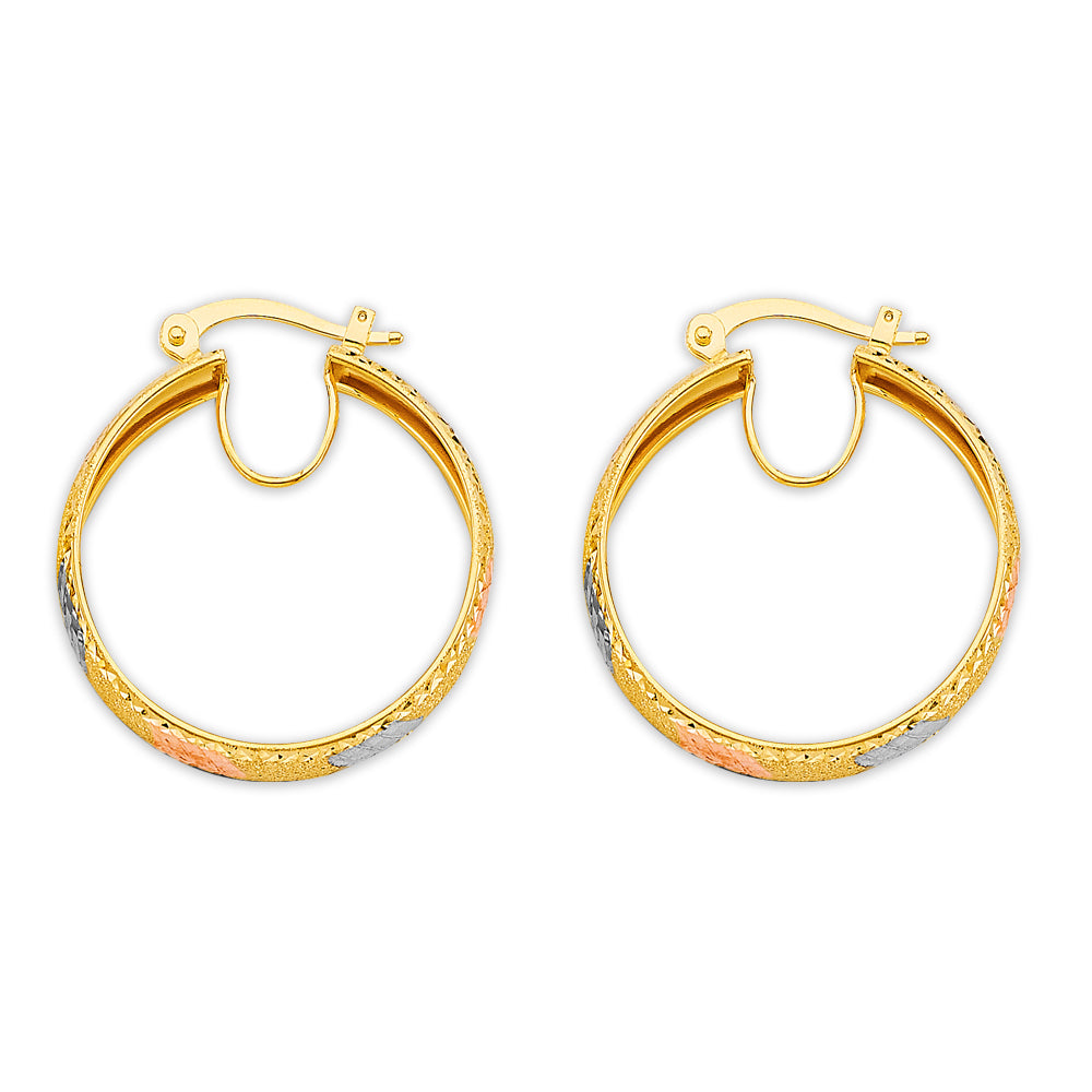 14K Yellow White Rose Gold Diamond Cut Hoop Earring