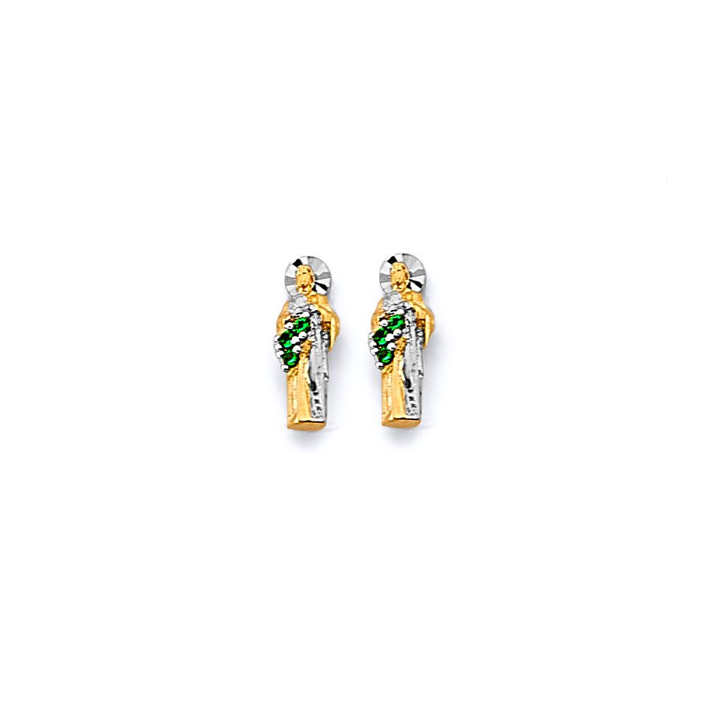 14K Two Tone Gold Small St. Jude Push Back Earring