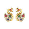 14K Two Tone Gold Swan W/ Colored CZ Earring