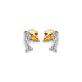 14K Two Tone Gold CZ Dolphin Push Back Earring