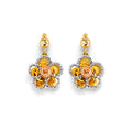 14K Two Tone Gold Hanging Flower Push Back Earring