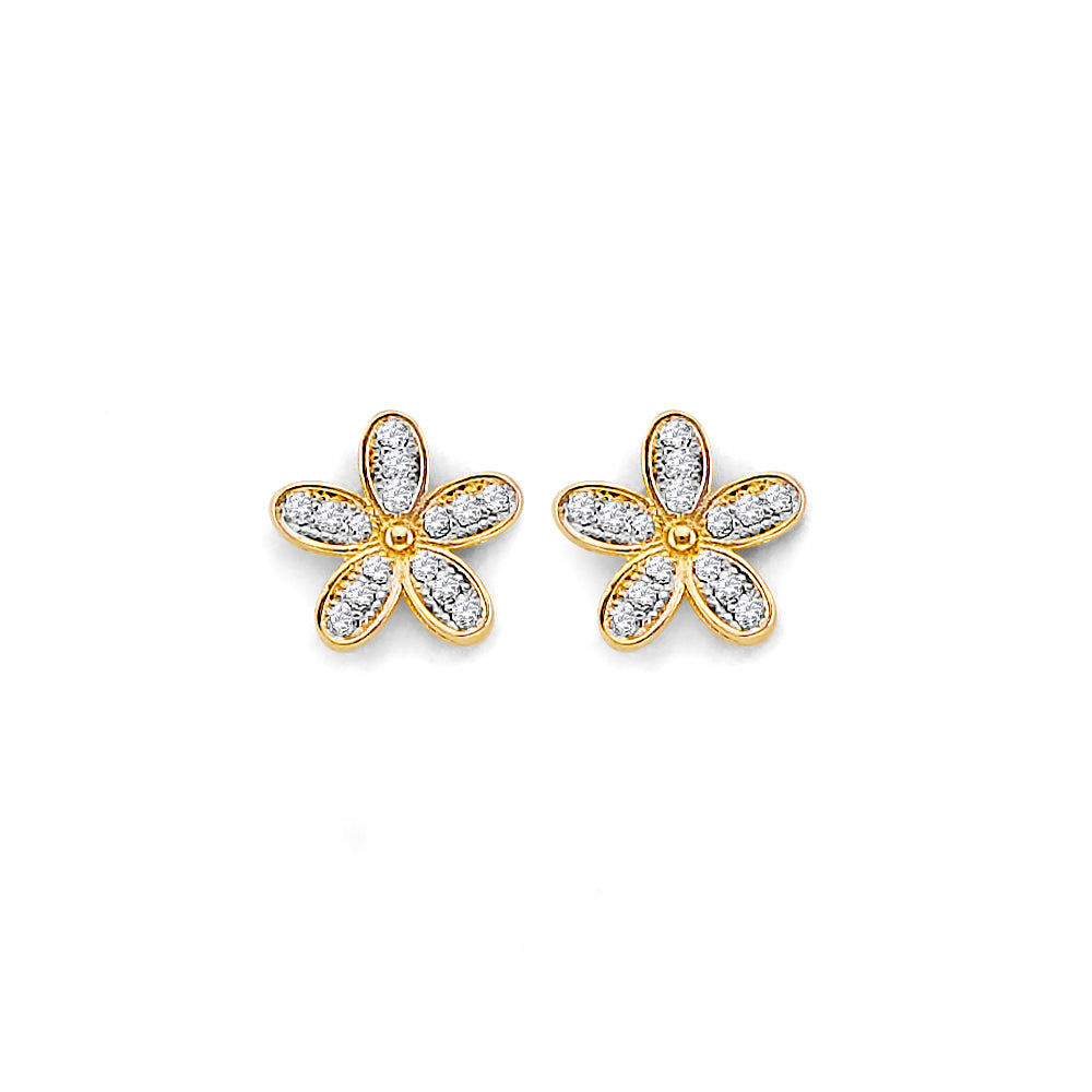 14K Yellow Gold CZ Flower Push Back Earring