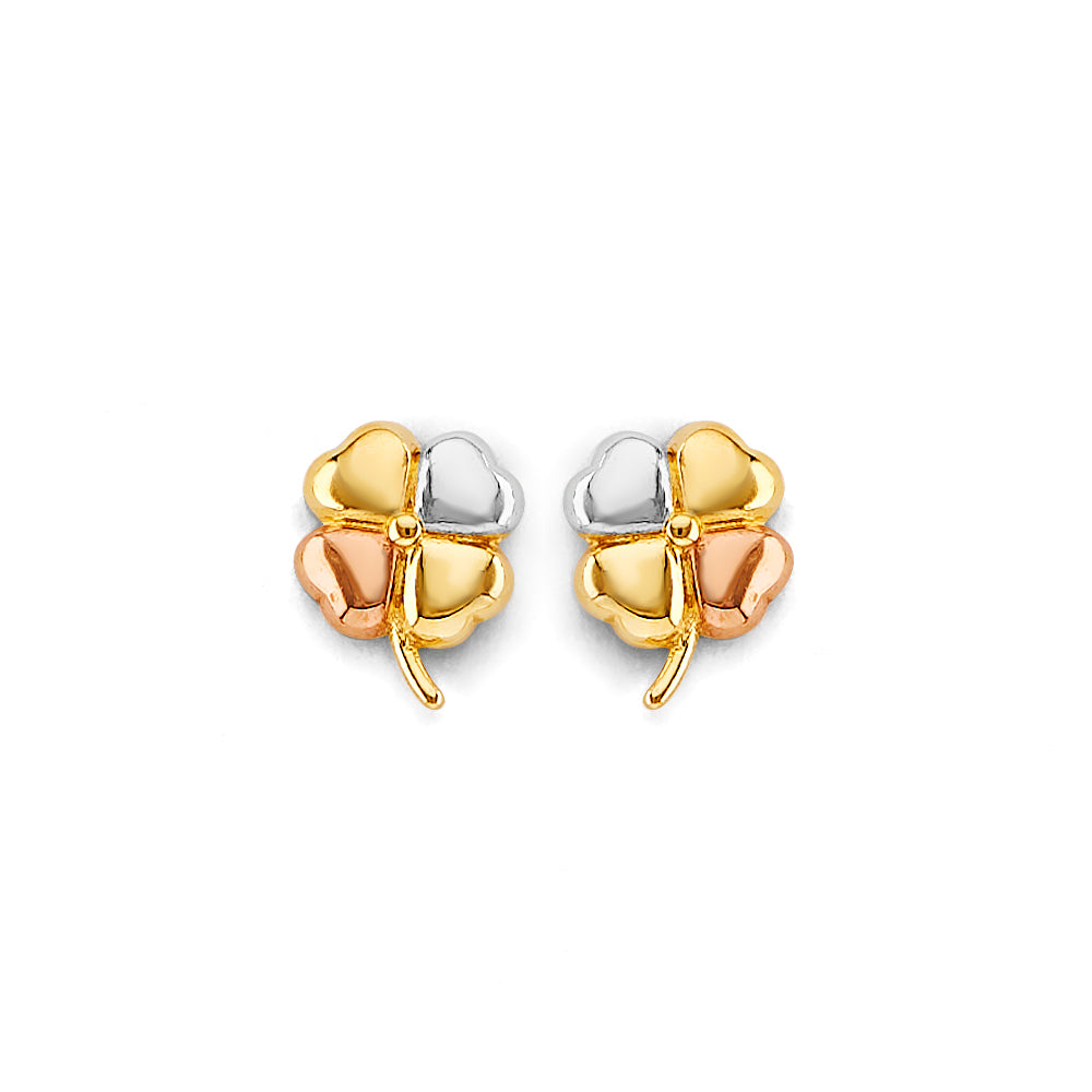 14K Yellow White Rose Gold Clover Push Back Earring