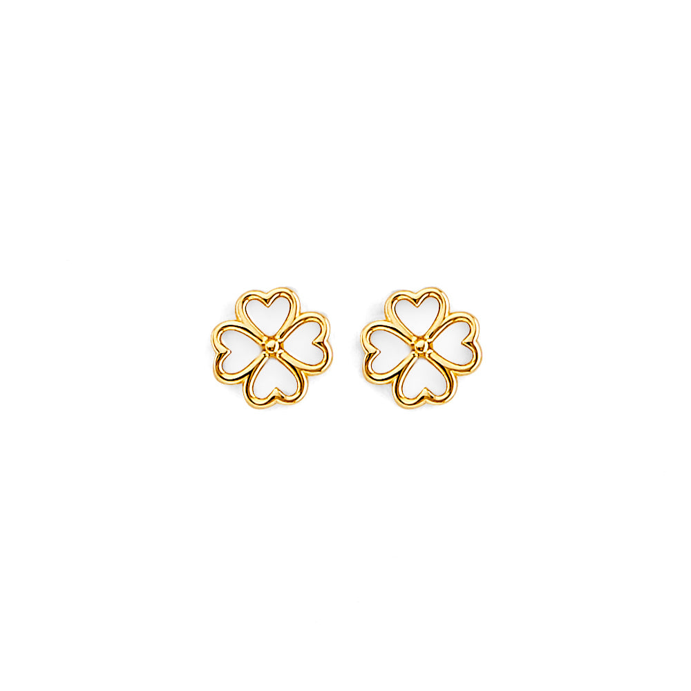 14K Yellow Gold Clover Push Back Earring