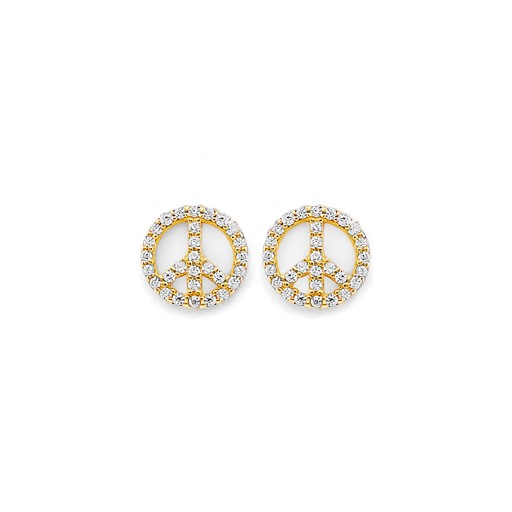 14K Yellow Gold CZ Peace Push Back Earring