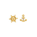 14K Yellow Gold Anchor & Wheel Push Back Earring