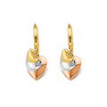 14K Yellow White Rose Gold Hanging Hearts Huggies Earring