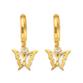 14K Yellow Gold Hanging Butterfly Huggies Earring