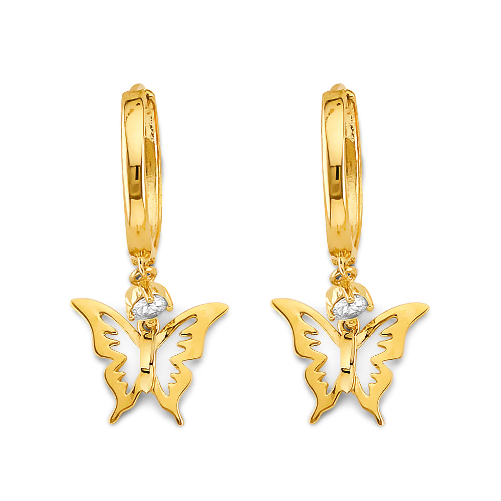14K Yellow Gold Hanging Butterfly Huggies Earring