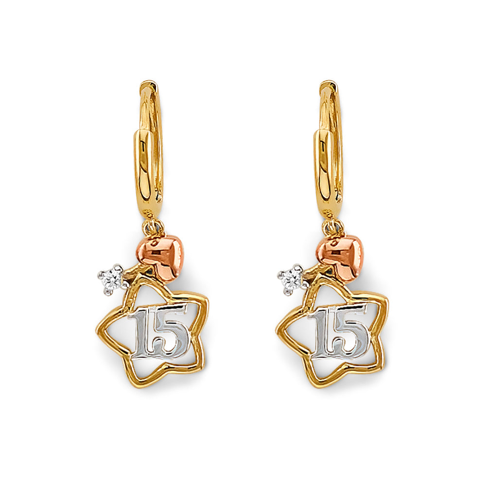 14K Yellow White Rose Gold Star 15 Years Huggies Earring