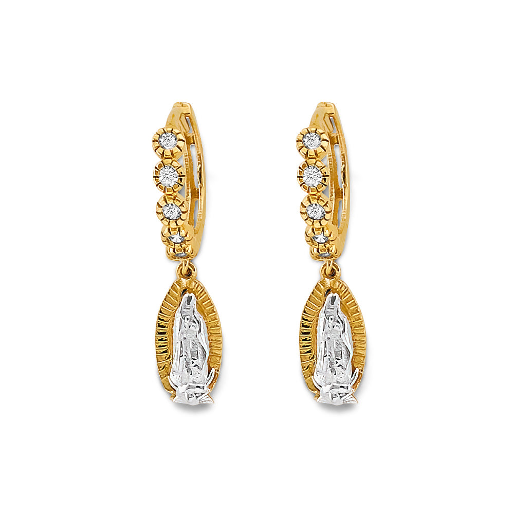 14K Two Tone Gold CZ Guadalupe Huggies Earring