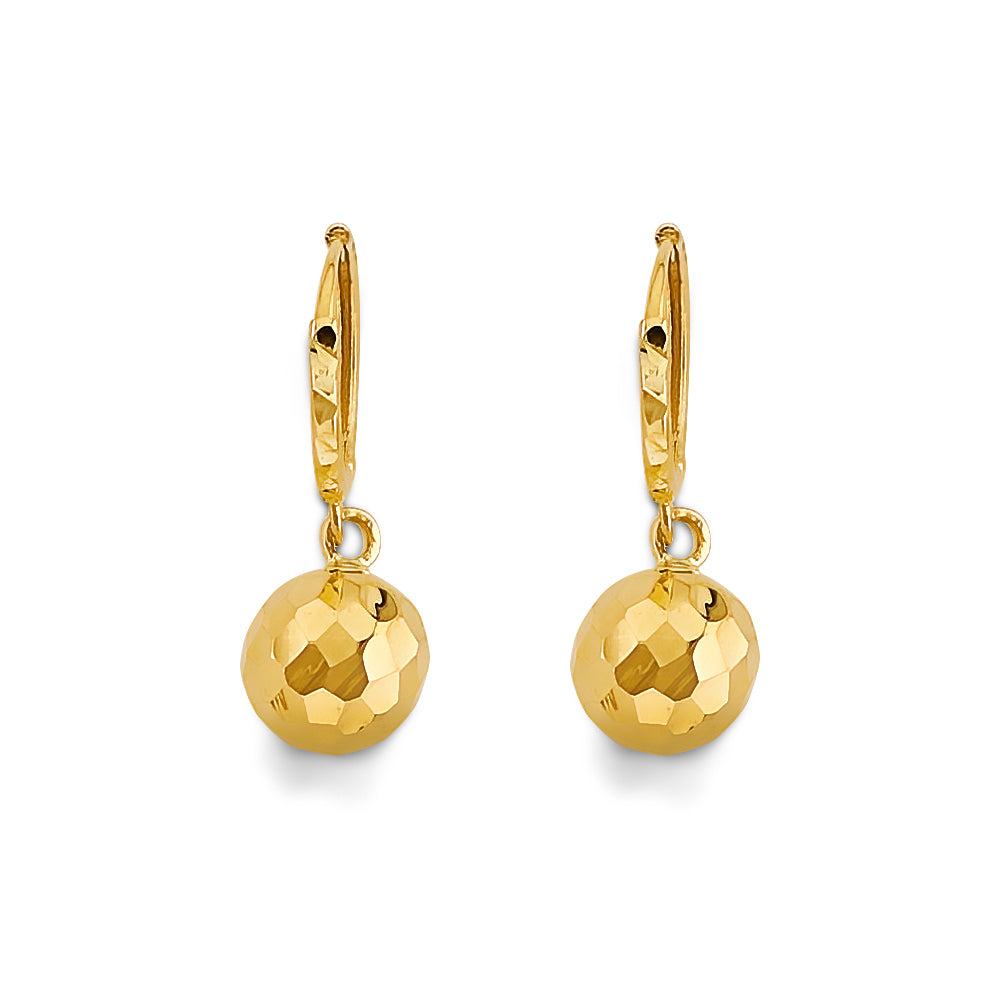 14K Yellow Gold Hanging Ball Huggies Earring