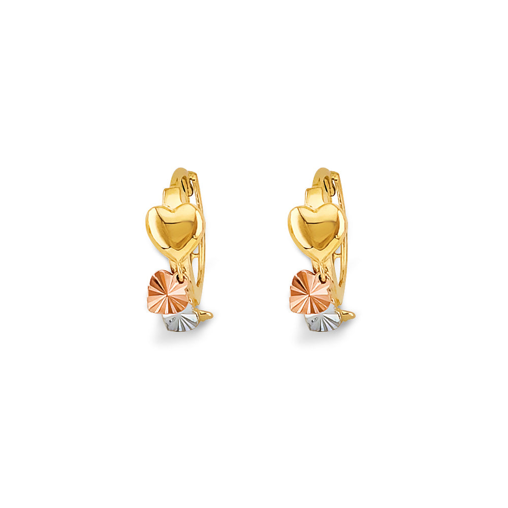 14K Yellow White Rose Gold Heart Huggies Earring