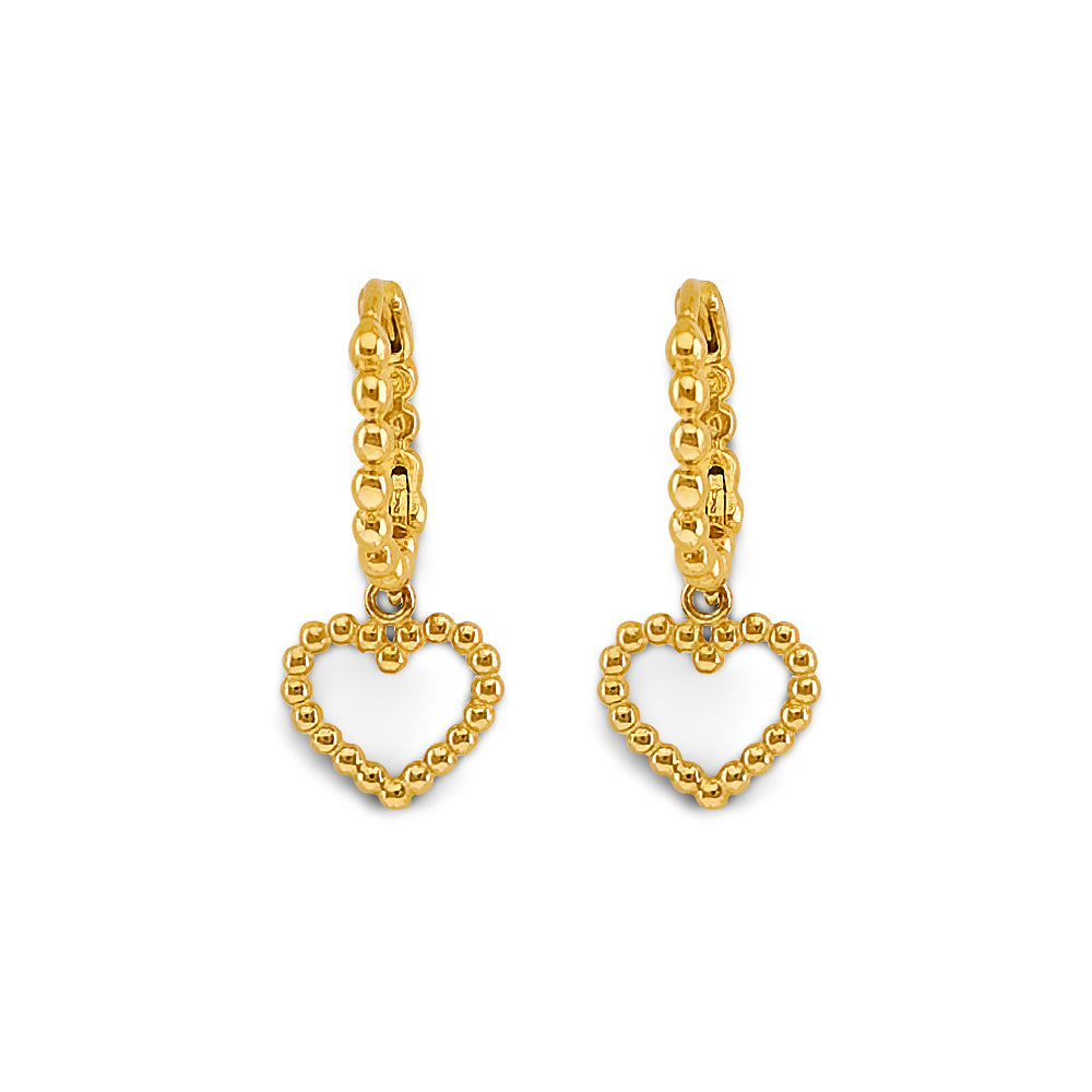 14K Yellow Gold Bead Heart Huggies Earring