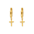 14K Yellow Gold Small Cross Huggies Earring