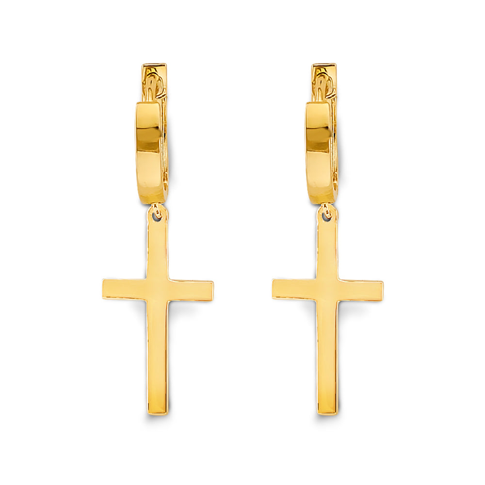 14K Yellow Gold Cross Huggies Earring