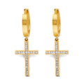 14K Two Tone Gold CZ Cross Huggies Earring