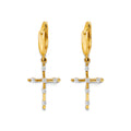 14K Yellow Gold CZ Cross Huggies Earring